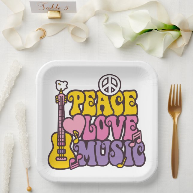 Peace, Love, And Music Paper Plates (Wedding)