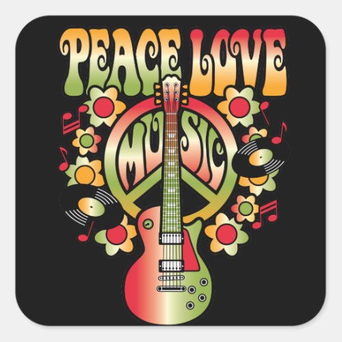 Peace Love and Music Square Sticker