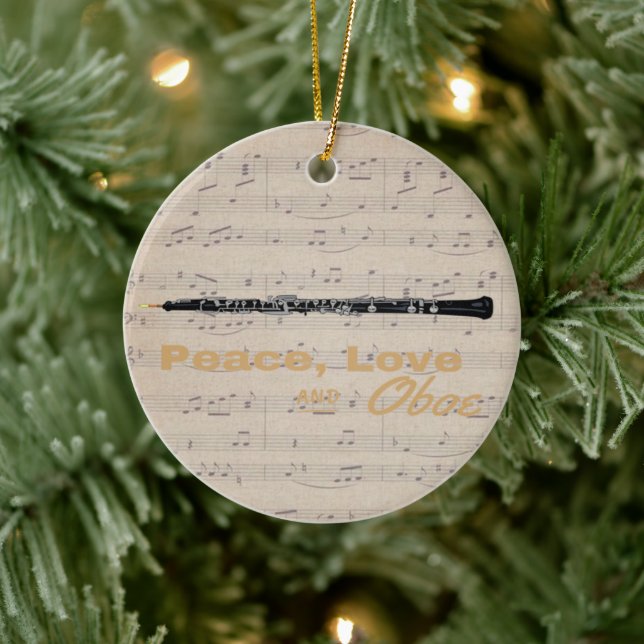 Peace Love and Oboe Quote Oboist    Ceramic Ornament (Tree)