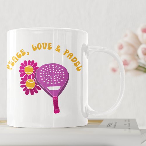 Peace Love and Padel Flower Power  Coffee Mug