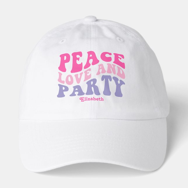 Peace Love and Party Groovy Retro Bachelorette Hat (Front)