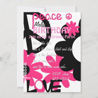 Peace, Love and Party in Hot pink and black Invitation
