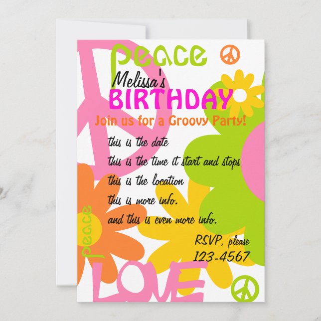 Peace, Love and Party Invitation (Front)