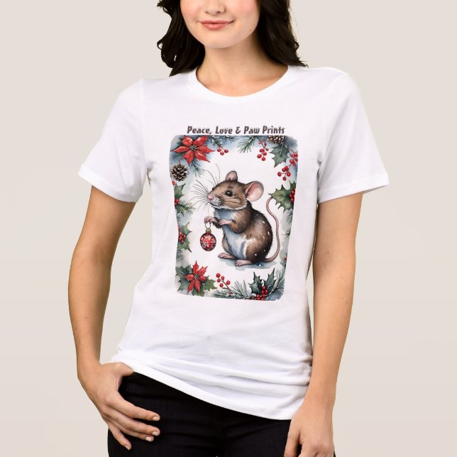 Peace Love And Paw Prints Christmas Mouse Tri-Blend Shirt (Front)