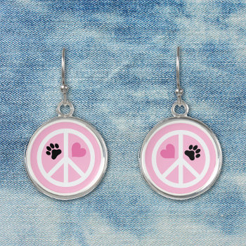 Peace  Love And Paws Earrings by mangomoonstudio at Zazzle