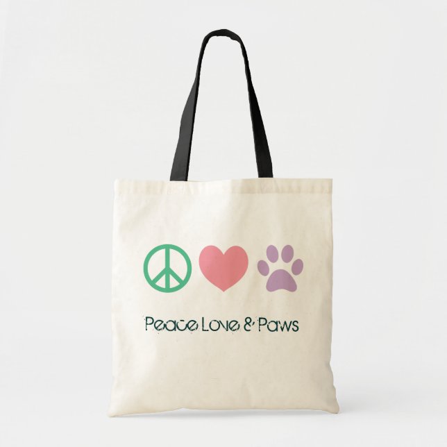 Peace Love and Paws Tote Bag (Front)