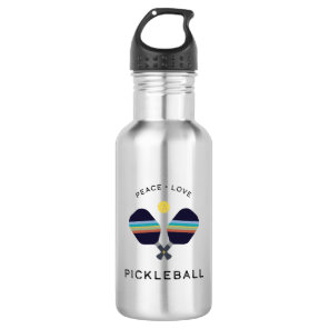 Peace Love and Pickleball Striped Paddles Stainless Steel Water Bottle