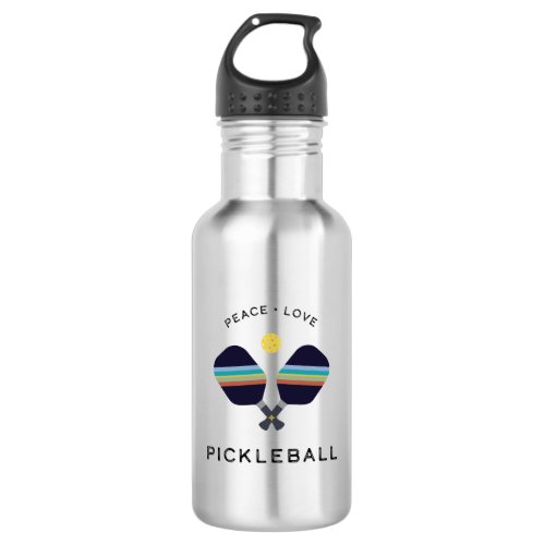 Peace Love and Pickleball Striped Paddles Stainless Steel Water Bottle