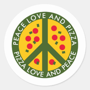 Peace Love and Pizza funny custom party stickers