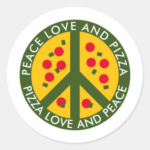 Peace Love and Pizza funny custom party stickers