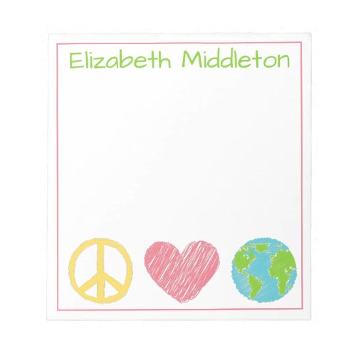 Peace Love and Planet Earth Personalized Notepad