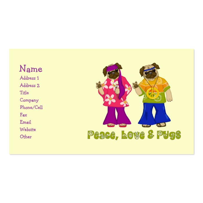 Peace Love and Pugs Business Cards