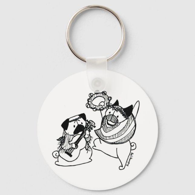 Peace, Love, and Pugs Keychain (Front)