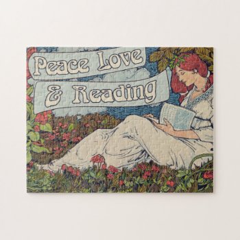 Peace Love And Reading Jigsaw Puzzle by Vintage_Bubb at Zazzle