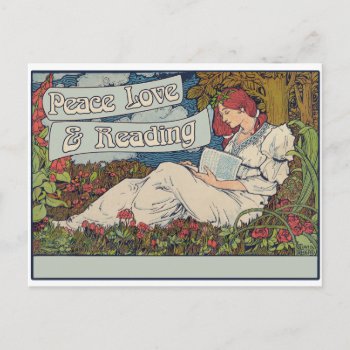 Peace Love And Reading Postcard by Vintage_Bubb at Zazzle