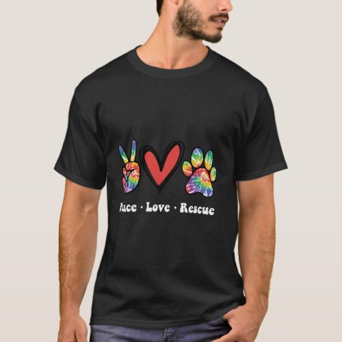 Peace Love And Rescue Peace Sign Heart Paw Print C T_Shirt