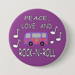 Peace Love and Rock-N-Roll Bus Pinback Button
