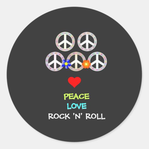 Peace Love and Rock n Roll  Classic Round Sticker