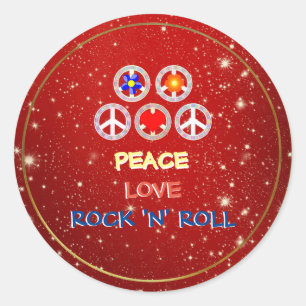 Peace, Love and Rock 'n' Roll Classic Round Sticker