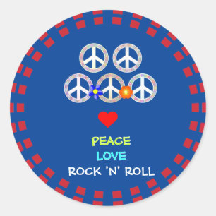 Peace, Love and Rock 'n' Roll Classic Round Sticker