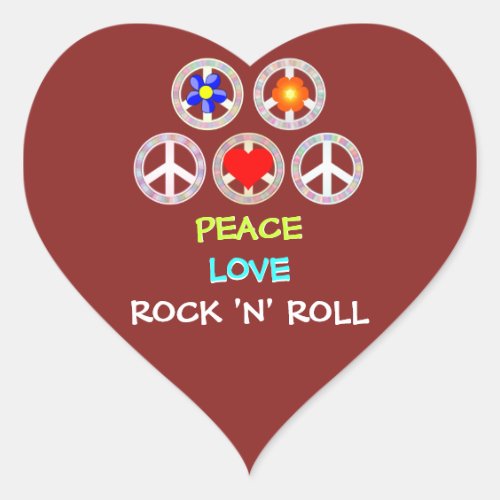 Peace Love and Rock n Roll  Heart Sticker