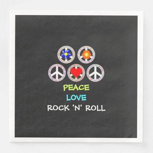 Peace Love and Rock n Roll Paper Dinner Napkins