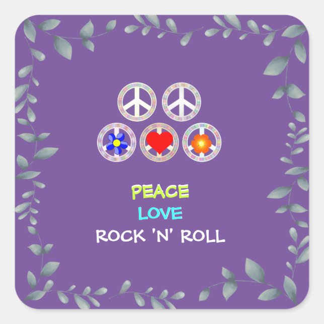 Peace, Love and Rock 'n' Roll Square Sticker (Front)