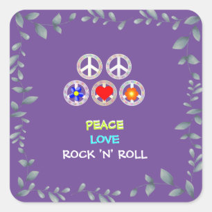 Peace, Love and Rock 'n' Roll Square Sticker