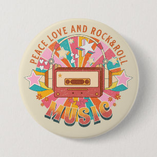 Peace love and rock & roll button