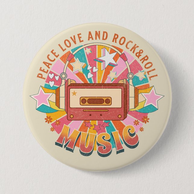 Peace love and rock & roll button (Front)