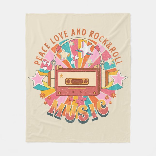 Peace love and rock & roll fleece blanket (Front)
