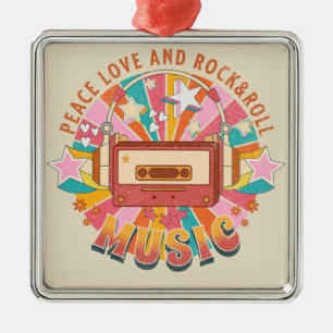 Peace love and rock & roll metal ornament