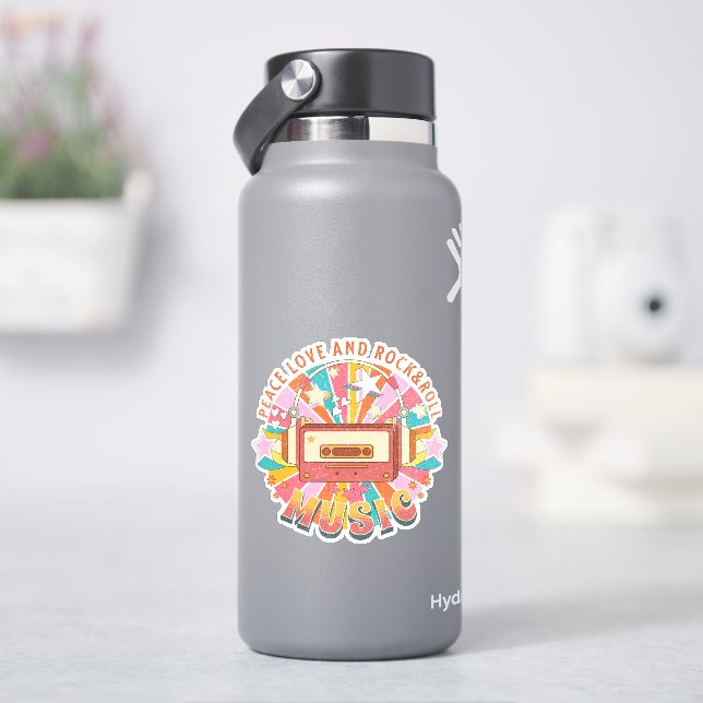 Peace love and rock & roll sticker (HydroFlask)
