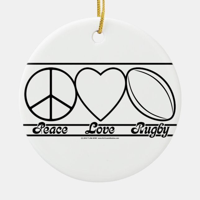 Peace Love and Rugby Ceramic Ornament (Front)