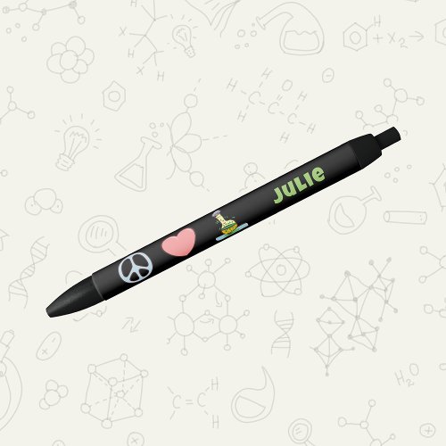 Peace Love and Science with Name Black Ink Pen