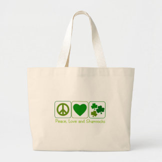 Peace, Love and Shamrocks Large Tote Bag