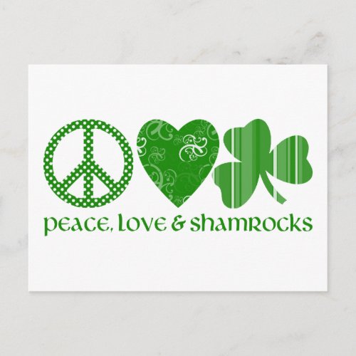 Peace Love and Shamrocks Postcard