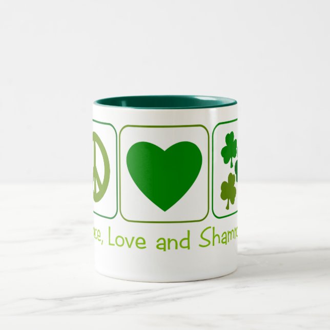 Peace, Love and Shamrocks Two-Tone Coffee Mug (Center)