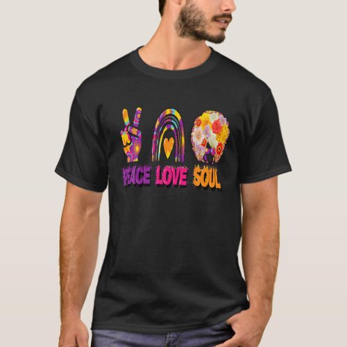 Peace Love And Soul Groovy Hippie Retro Sign Heart T_Shirt