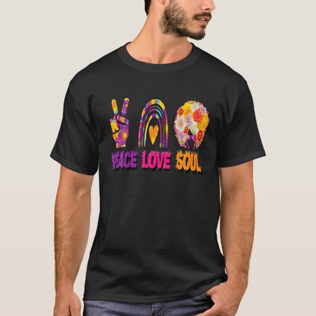 Peace Love And Soul Groovy Hippie Retro Sign Heart T-Shirt (Front)