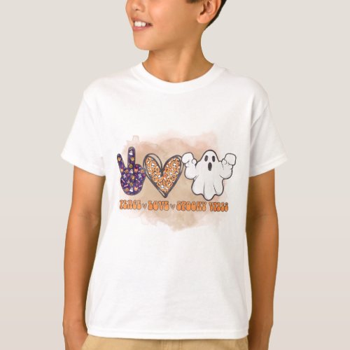 Peace Love and Spooky Vibes Ghost Halloween Kids T_Shirt