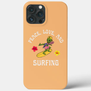 Peace Love and Surfing Hibiscus Flower Alien iPhone 13 Pro Max Case