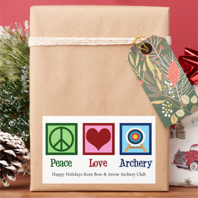 Peace Love Archery Custom Christmas Rectangular Sticker (Holiday)