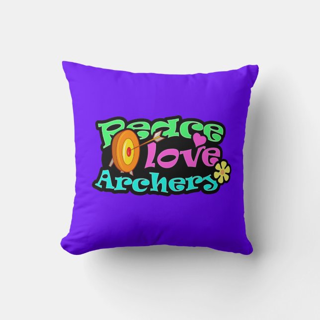 Peace, Love, Archery Throw Pillow (Front)