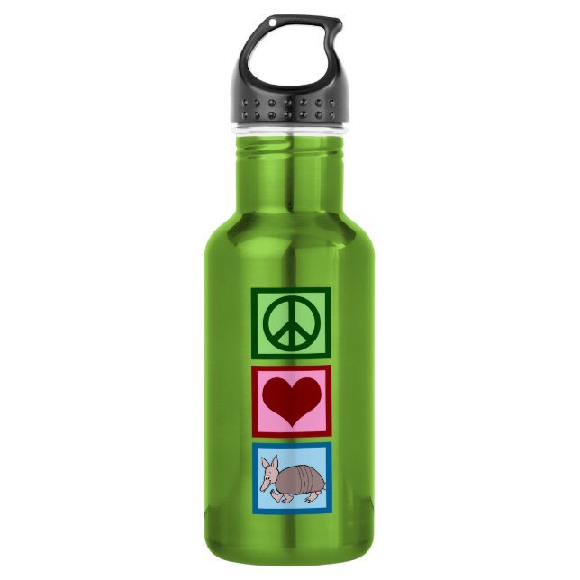 Peace Love Armadillos Stainless Steel Water Bottle (Front)