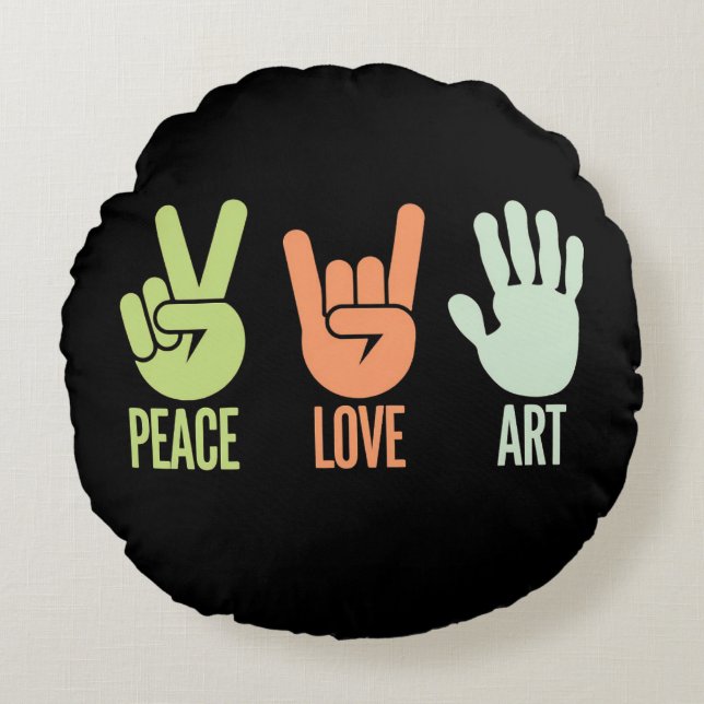 Peace Love Art – Creative Expression Round Pillow (Front)