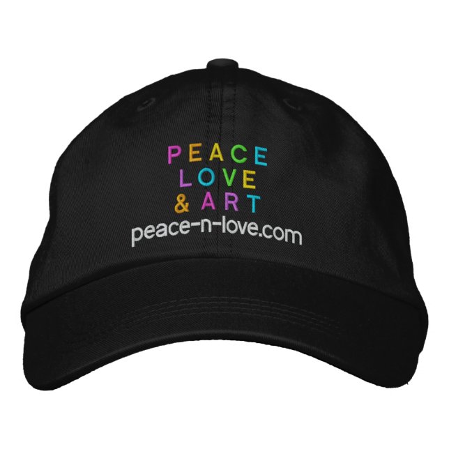 Peace, Love & Art Promotional Black Embroidered Baseball Hat (Front)