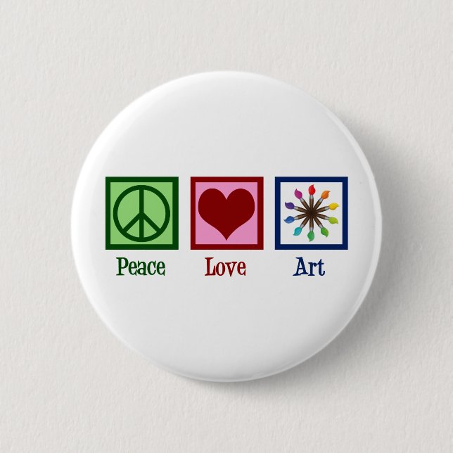 Peace Love Art Teacher Cute Paintbrush Button (Front)