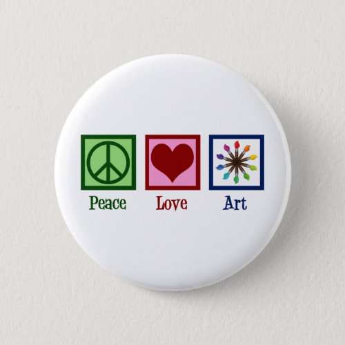 Peace Love Art Teacher Cute Paintbrush Button