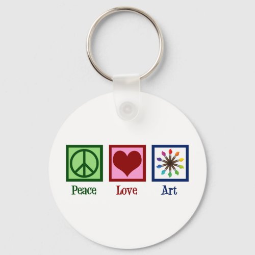 Peace Love Art Teacher Cute Paintbrush Keychain